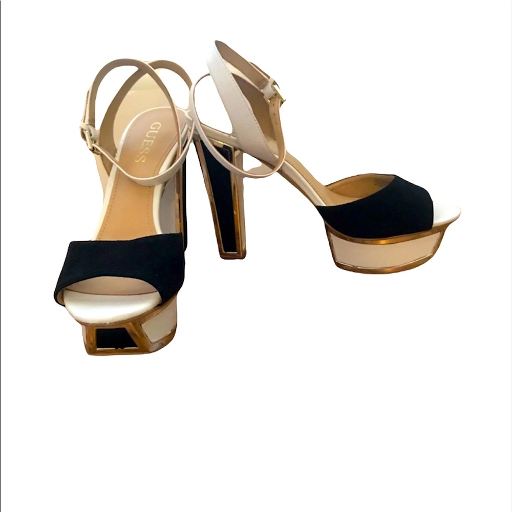 Guess White Peep Toe Platform Sandals Barta High Heel
